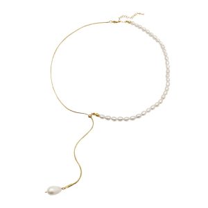 Pearl Adjustable Pull-Out Necklace Collarbone Chain Elegant Y-Shaped Necklace for Women
