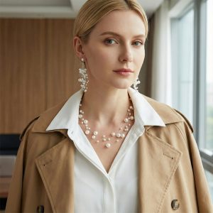 S925 Sterling Silver Needle Earrings with Korean Baby's Breath and Pearls Elegant Long Fringe Earrings with Multi-Layer Pearl Studs